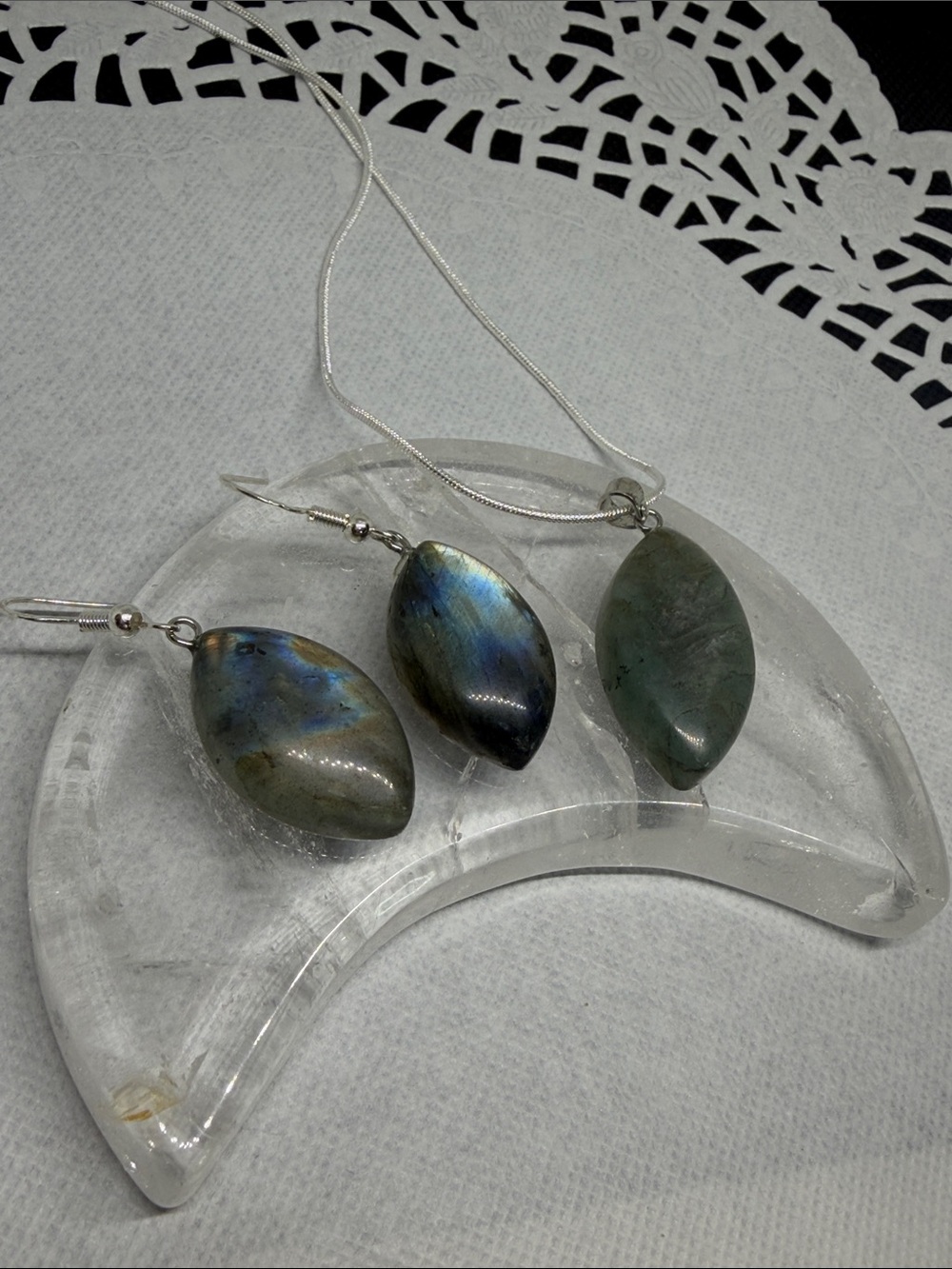 BLUE FLASH Labradorite Sterling Silver Jewelry Set Dark Romantic Artisan Boho